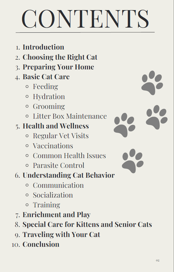 The Complete Guide to Caring for Your Cat,Printable Pet Care Guide Template - ebook